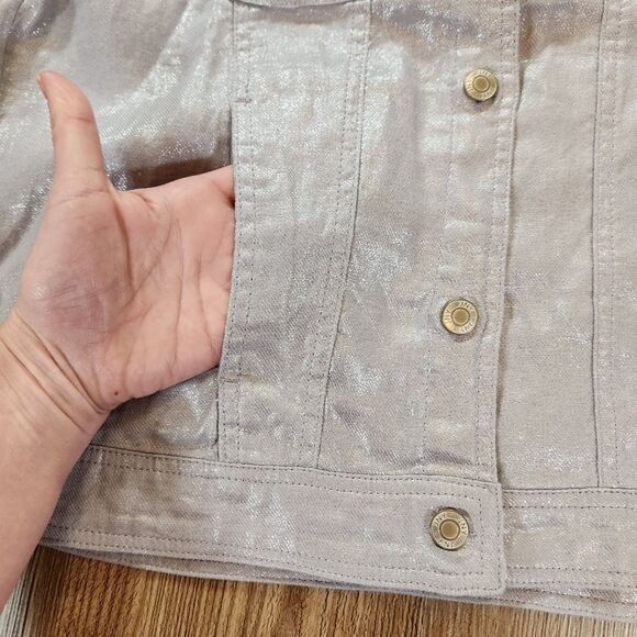 ☔️🔸️NWT Jones New York Metallic Lavender Lightweight LinenButtoned Jacket Large - Picture 6 of 11